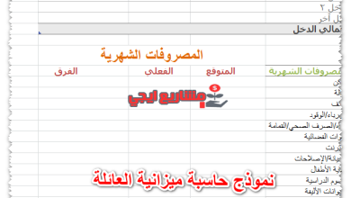نموذج حاسبة ميزانية العائلة