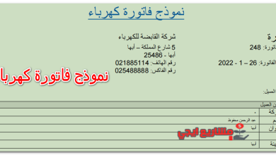 نموذج فاتورة كهرباء