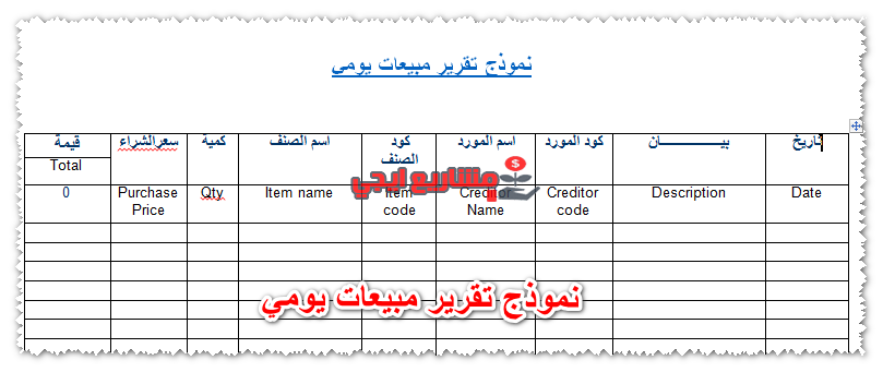 نموذج تقرير مبيعات يومي